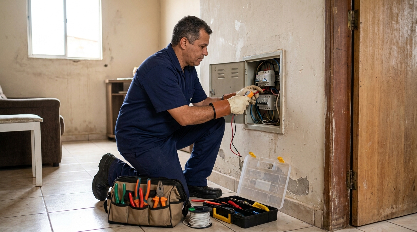 Eletricista com ferramentas em Cuiabá‑MT
