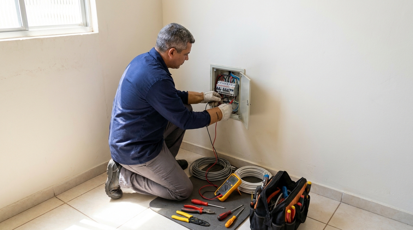 Eletricista realizando manutencao em Cuiabá‑MT